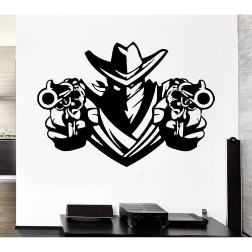 Removable Wall Decal Cowboy Bandit Revolver Pistols Weapons Shawl Vinyl Decal Home Decor Art Vinyl Wall Mural Paper A-26