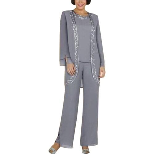 Silver Mother Of The Bride Pantsuits Women Wedding Suit With Sequins Jacket Womens Suit Set Woman 3 Pieces Custom Dress