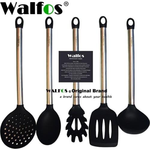 WALFOS 100% FOOD GRADE Silicone Cooking Spoon Soup Ladle-egg Spatula Turner Kitchen Tools Stainless Steel Cooking Utensil Set