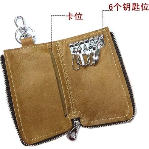 The first layer leather key bag retro multi-function car key bag Womens Hourse key purse waist hanging bag card holder wallet