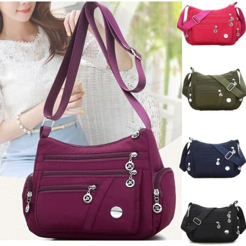 Women Nylon Oxford Messenger Bag Fashion Waterproof Zipper Multi Pocket Crossbody Shoulder Bags Solid Large Capacity Travel Bags