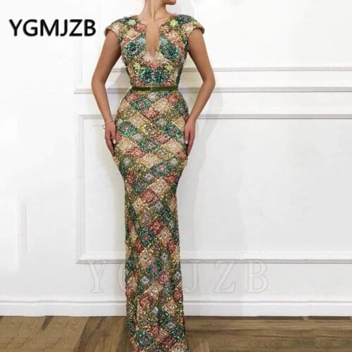 Vintage Sequin Long Evening Dresses Ladies 2020 Mermaid Style African Women Formal Dresses Evening Gowns Party Abendkleider