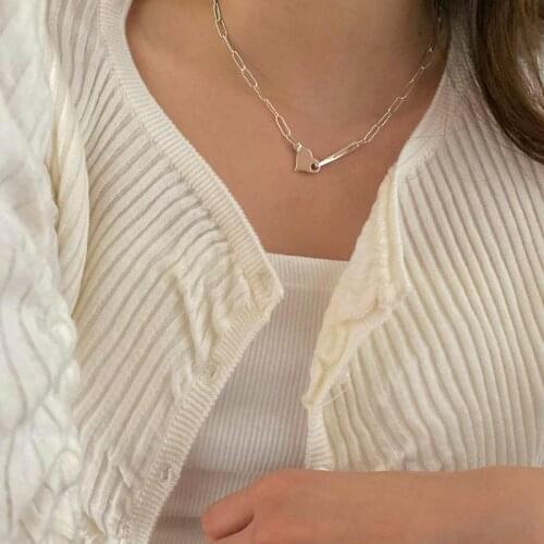 VENTFILLE 925 Sterling Silver Thick Chain Bracelet INS Fashion Vintage Couple Unique LOVE Heart Buckle Necklace Party Jewelry