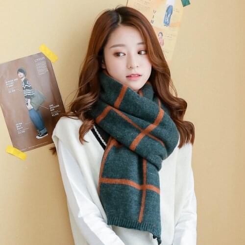 Winter Scarf Female Imitation Cashmere Felt Grid Scarf, Autumn Winter Couple Neck Scarf Blended Yarn Warmth Shawl