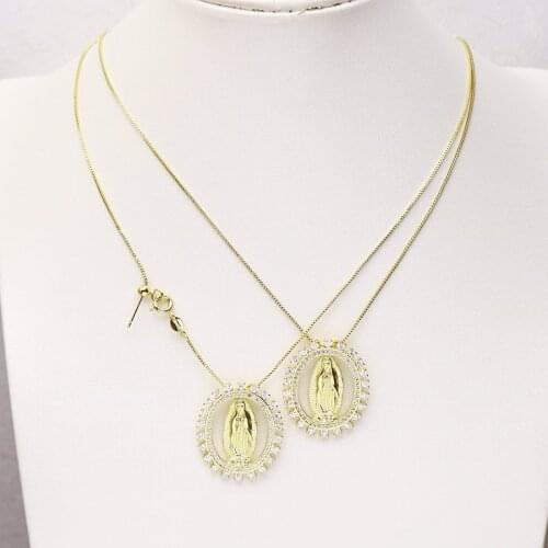 10 Pcs Round Jesus pendant necklace zirconia pendant Boxes chain accessories for women necklace for women New design 7396