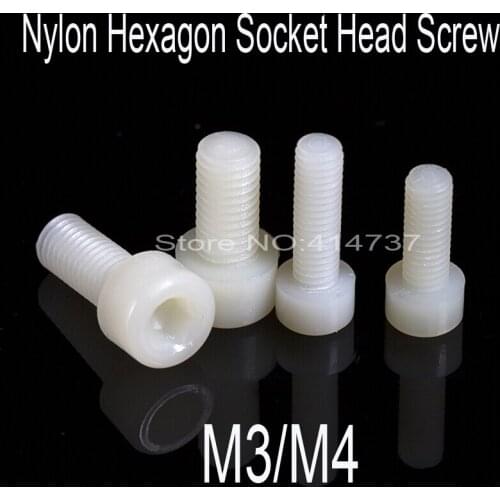 100pcs/lot M3/M4 Nylon plastic ( hex) hexagon socket head cap screw nylon screw DIN912