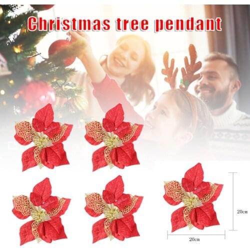 4pcs Glitter Ornament Christmas Tree Simulation Flower Wedding Favors Home Decoration Party Supplies SAL99