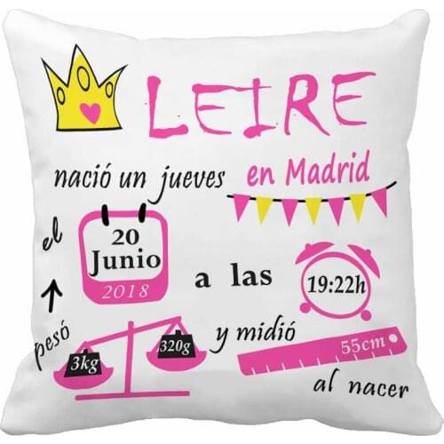 Customized With Birthday Baby Girl Cushion Birth Data Crown Pattern Pillow Decorative Cushion Cover Pillow Case Customize Gift