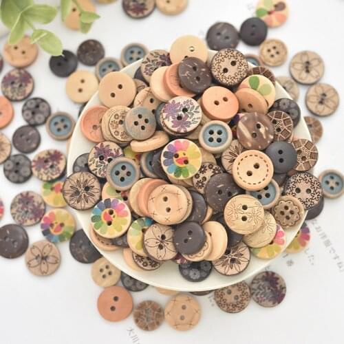 50 pieces / pack of wood button Coconut Button printing solid wood clothes button DIY manual accessories