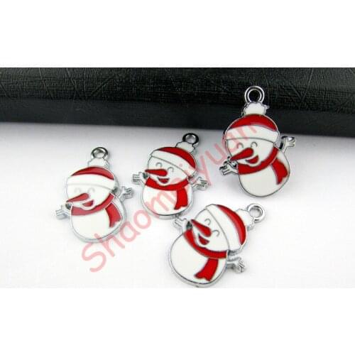 ECM07 Mix Color 20Pcs Alloy Metal Enamel Snowman Christmas Charms Pendants 29x21mm