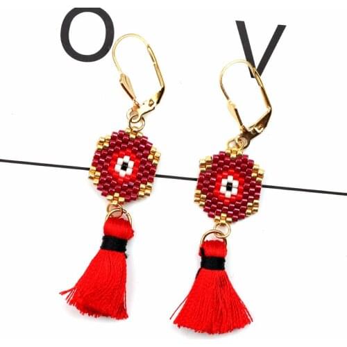 FAIRYWOO Evil Eye Earrings Punk Delica Beads Earring Indian Ethnic Jewellery Jumkha Woman Square Drop Earrings 2019 Gypsy Boho