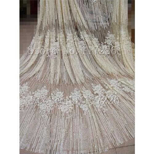 JRB-3908-2 high quality pearl nice luxury glued glitter tulle mesh lace fabric for wedding dress/evening dress