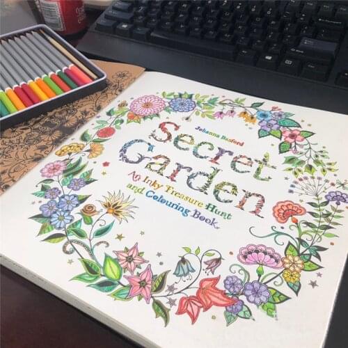 96 Pages English Secret Garden Decompression Coloring Books for Adults Kids Relieve Stress Kill Time Graffiti Drawing Wire Book