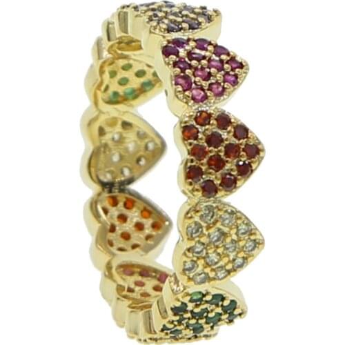 Yellow GOLD color Stackable Rainbow cz Heart Finger Rings for Women Wedding Engagement Ring Jewelry Anel