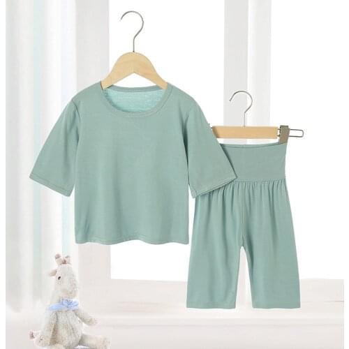 Summer Pajamas Clothes for Teenagers Children Solid Color Modal Cotton Night Homewear Suits Baby Boys Girls Casual Pyjamas Sets