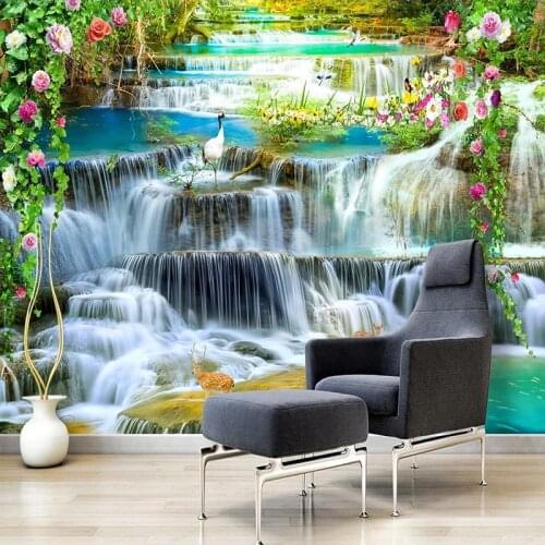 Custom Mural 3D Waterfall Park Scenery Waterproof Self Adhesive Wallpaper Wall Decals For Kitchen Living Room Bedroom Home Decor