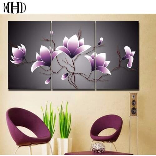 New Full & Round Crystal Mosaic Flowers Picture DIY Diamond Painting Diamond Embroidery 3D Flowers Living Room Decor Set of 3