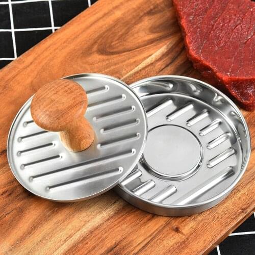 Burger Press Set, Striped Convex Hamburger Maker Mold with Detachable Hand Grip for Barbecue