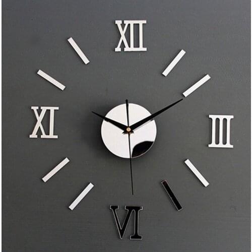 3D Mirror Effect Roman Numbers Wall Clock Stickers Elegant DIY Digital Wall Clocks for Home Art Living Room Office Decoration