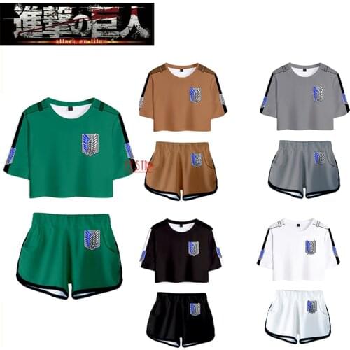 2021 New Style Anime Attack on Titan Cosplay Costume T-shirt Showing Belly Women Wings of Liberty Summer Pajamas Navel Jerseys