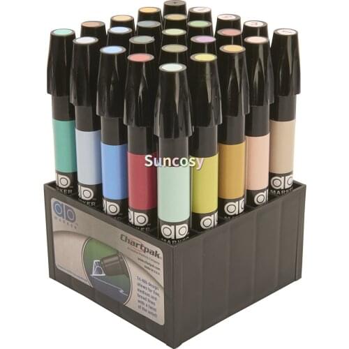 The Original Chartpak AD Markers, Tri-Nib, 25 Assorted Landscape Colors in Tabletop Cube, 1 set