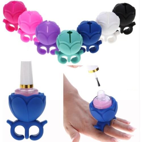 Wearable Silicone Four petal rose shape nail polish holder nail polish bottle holder silicone clip finger divider