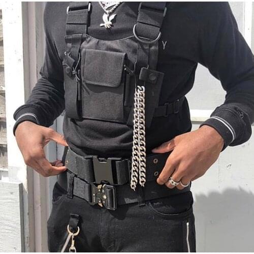 Adjustable Black Vest Hip Hop Streetwear Functional Tactical Harness Chest Rig Kanye West Waist Pack Chest Bag Fashion Nylon c5