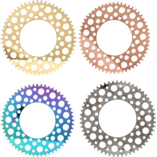 BOLANY 130BCD BXM Folding Ultralight Bicycle Chainring Hollow Design Round Hole Plating Anode Rainbow 54T 56T Bike Chainwheel