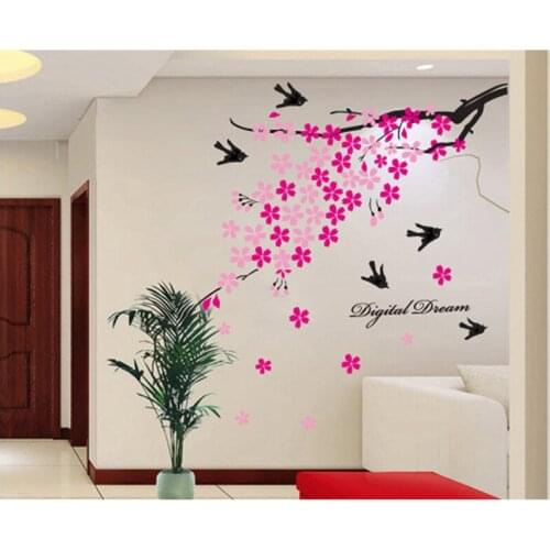 Plum Blossom Swallow Wall Stickers Flowers for Living Room Decoration Sofa TV Backdrop Decals Mural Art Wallpaper Home Decor
