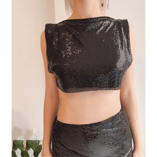 Sexy Backless club outfits summer two piece set women Black vintage woman 2 piece set Metal za Party skirt and top set 2021 New