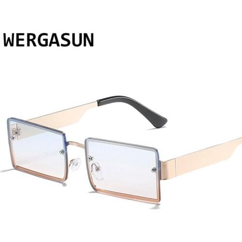 WERGASUN New Rimless Rectangle Sunglasses Women Men Shades Brand Designer Gradient UV400 Sun Glasses Retro Frameless Sunglasses