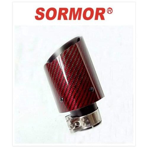 SORMOR Red Twill Glossy Muffler Pipes (Exhaust Tips) with Black Stainless Steel, Inlet 54mm outlet 89mm