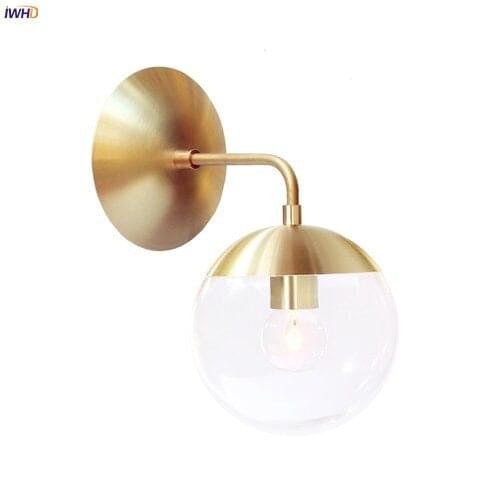 IWHD Nordic Modern Copper LED Wall Lamp Beside Living Room Bathroom Mirror Light Glass Ball Wall Lights Fixtures Wandlampen
