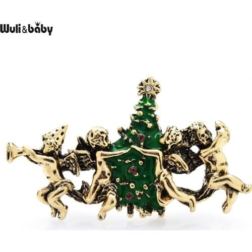 Wuli&baby Vintage Taking Christmas Tree Angel Brooches For Women 3-color Happy Angles New Year Brooch Pin Gifts