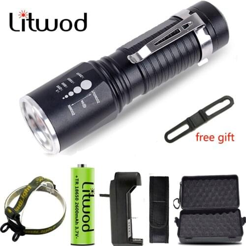 XM-L T6 LED Flashlight Torch Zoom Adjustable Waterproof 5 Modes Aluminum 18650 Battery Hard Bike Light Bulbs Litwod Cycling