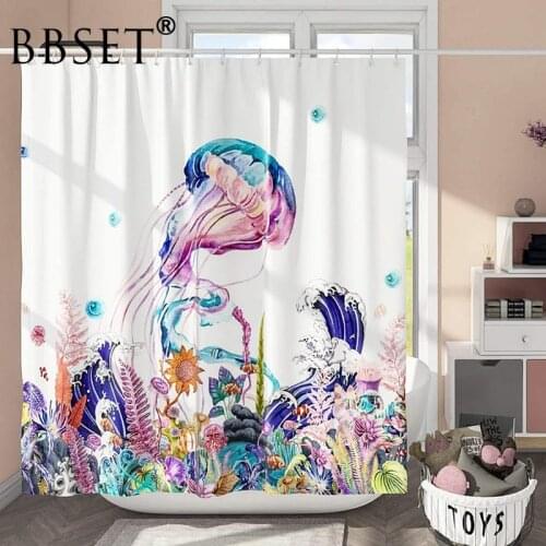 Ocean Life Shower Curtain Colorful Jellyfish and Tropical Fish Pattern Waterproof Multi-size Douchegordijn Bathroom Decor