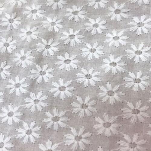 White Flower Hollow Out Lace Cloth Embroidered Womens Summer Cotton Cloth Hollow Lace Fabric