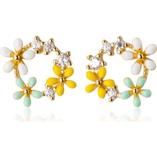 MloveAcc Silver 925 Jewelry Stud Earrings for Women 925 Sterling Silver Enamel Flower Wedding Engagement Statement Jewelry