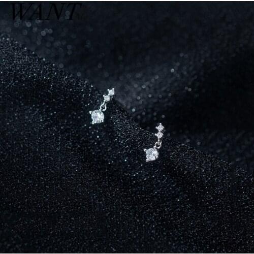WANTME 925 Sterling Silver Fashion Simple Mini Small Zircon Pendant Stud Earrings for Women Chic Teen Korean Party Fine Jewelry