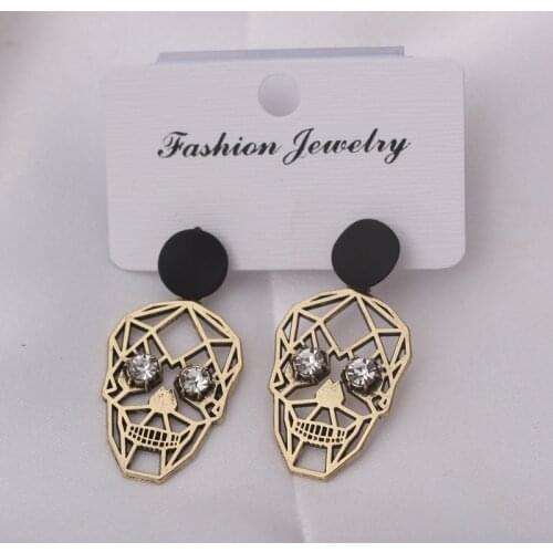 Retro Hollow Skull Drop Earrings for Women Antique Color Punk Personality Girls Rhinestone Dangle Earrings Fashion Ear Jewelry