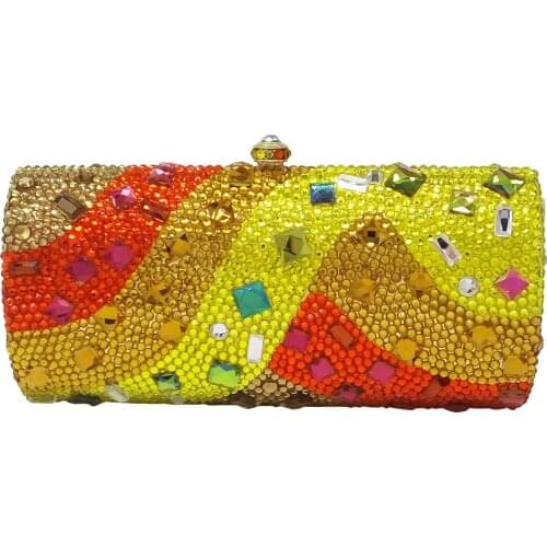 Boutique De FGG Multicolored Orange Women Crystal Clutch Evening Purses and Handbags Wedding Party Diamond Minaudiere Bag