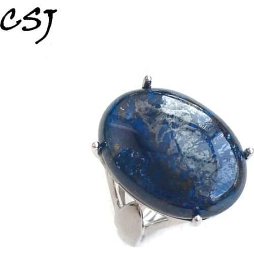 CSJ Big Stone Natural Chrysocolla Ring 925 Sterling Silver Malachite Oval Cut13*18mm Fine Jewelry Party Biouterie for Women Gift
