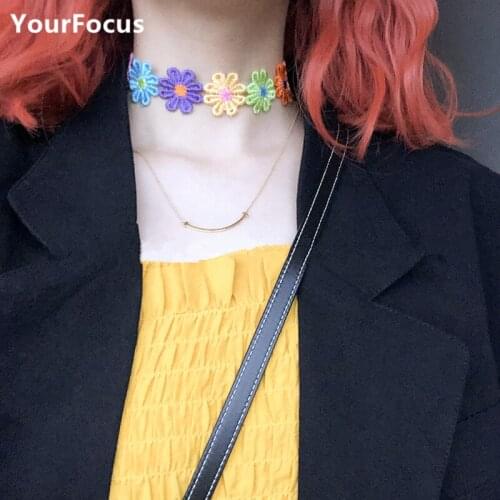 Vintage 90s cute sweet kawaii multicolored flowers necklace harajuku choker women