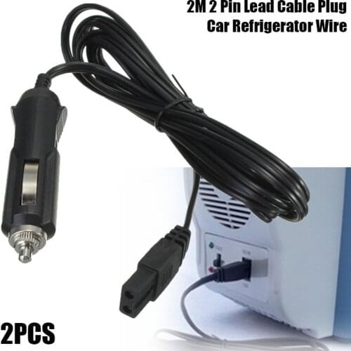 2Pcs 2m 12V DC Replacement Cooler Cool Box Mini Fridge Lighter Power Cord 2 Pin Lead Cable Plug Wire Car Refrigerator Cigarette