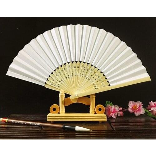 20pcs White Paper Hand Fan White Bamboo Folding Fan Handheld Fans Paper Folded Fan for Wedding Party and Home Decoration