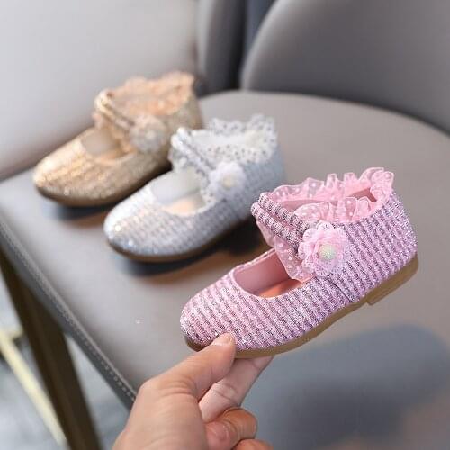 2021 New Childrens Shoes Pearl Rhinestones Shining Kids Princess Shoes Baby Girls Shoes For Party and Wedding