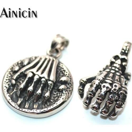 25x40mm Skeleton Hands Stainless Steel Pendants Fashion Punk Mens Jewelry