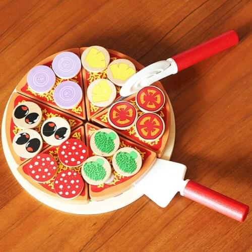 27pcs Simulation Fruit Vegetable Tableware Pizza Wooden Toys Pretend Play Food Cooking Childrens Educational Hands Kitchen