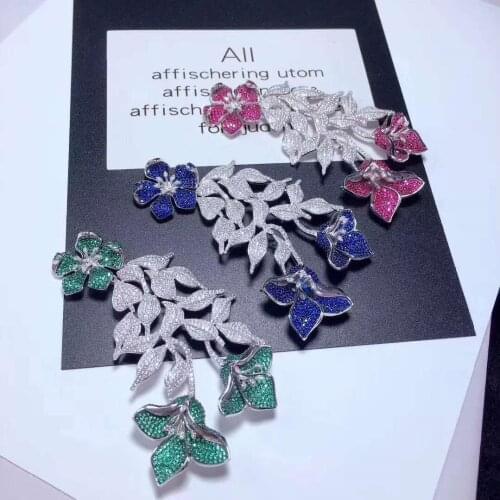 43x80mm High Quality Top Grade Cubic Zircon Micro pave flower connector golden plated DIY Jewelry Findings