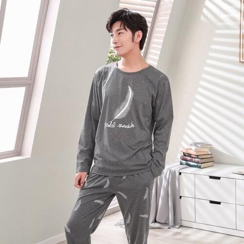 6535Cotton Pullover Long Sleeve Trousers Pajama a Sets Summer Boy Man Jammies O-Neck Home Casual Sleepwear Nightwear Pyjamas hde